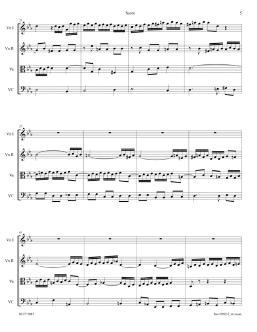 Bach: Fugue in c BWV 582 Arranged for String Quartet. String Quartet scores gallery preview page 5