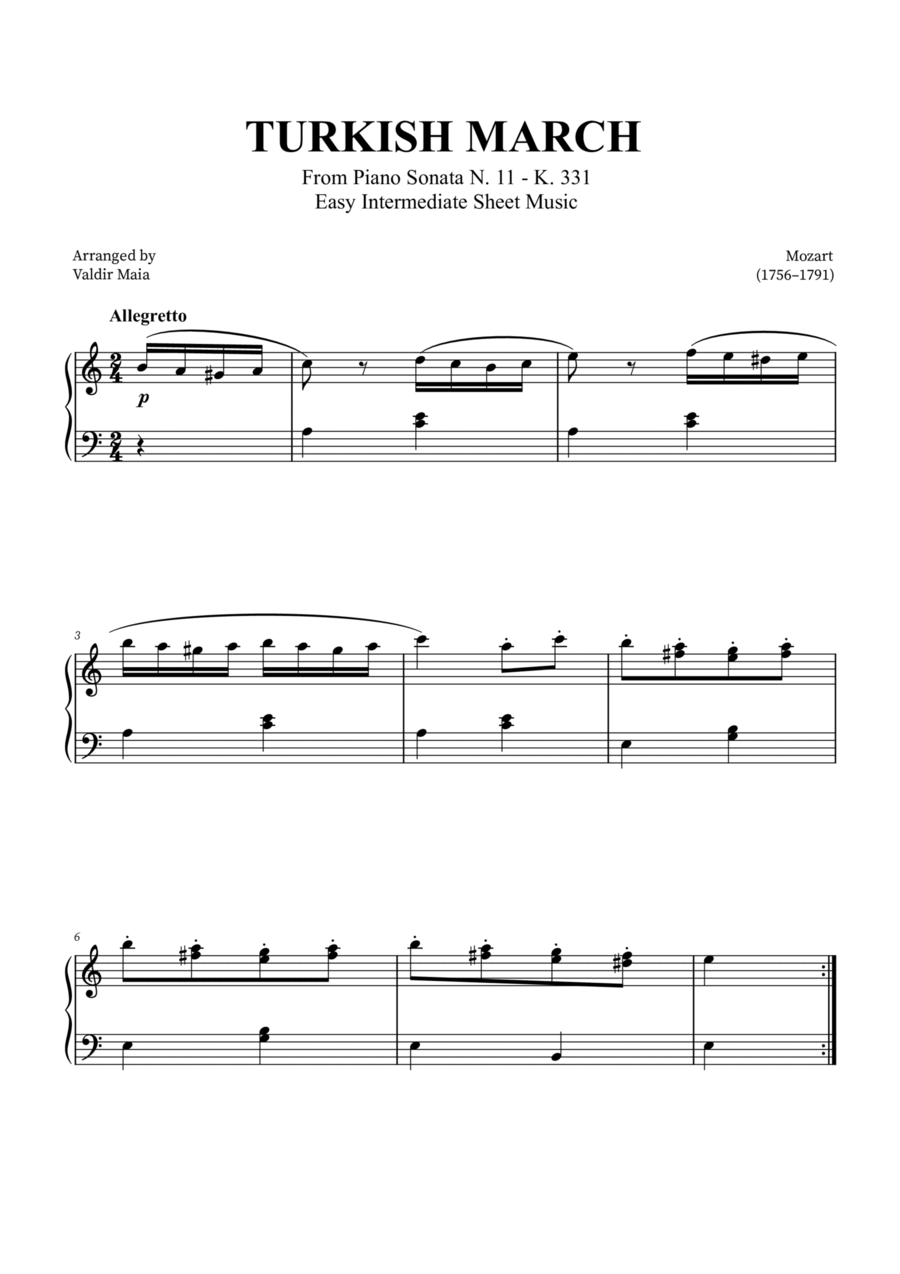 Turkish March - Easy Intermediate Piano Turkish March - Easy Intermediate Piano Chamber Music scores gallery preview page 1