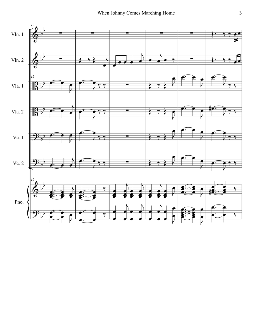 When Johnny Comes Marching Home (for String Sextet and Piano) String Orchestra scores gallery preview page 4