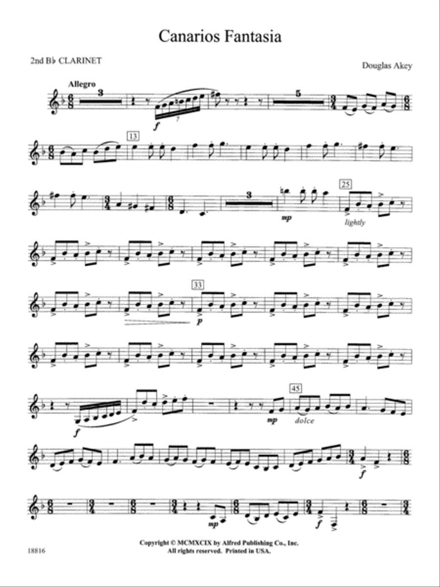 Canarios Fantasia: 2nd B-flat Clarinet Concert Band scores gallery preview page 1