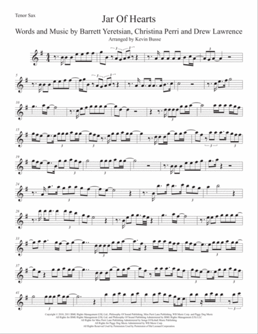 Jar Of Hearts Tenor Saxophone scores gallery preview page 1