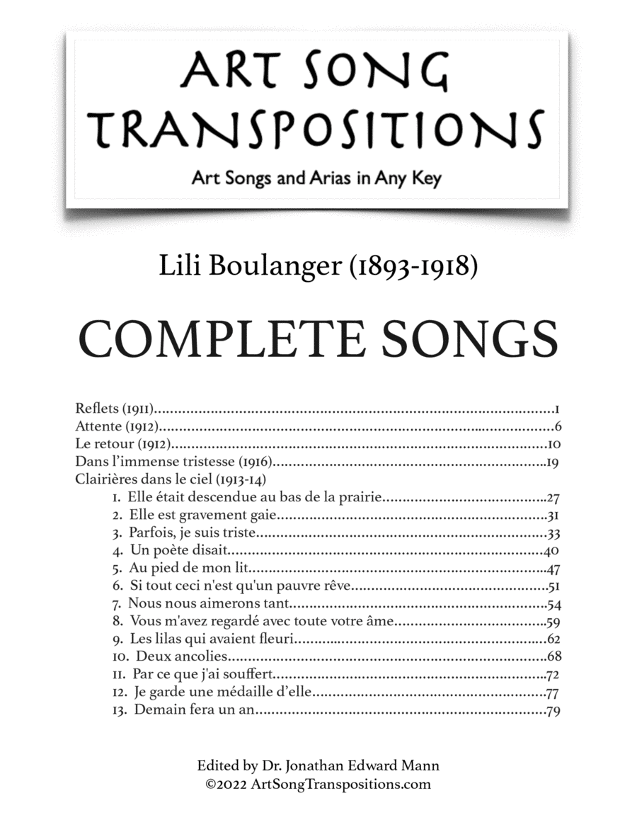 BOULANGER: COMPLETE SONGS (original keys) Voice scores gallery preview page 1