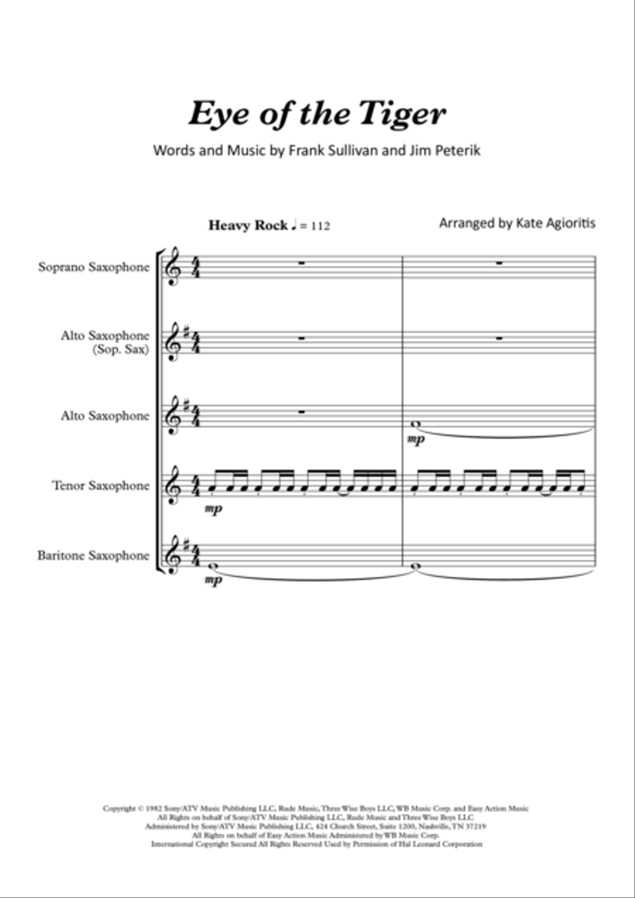 Eye Of The Tiger Saxophone Quartet scores gallery preview page 2