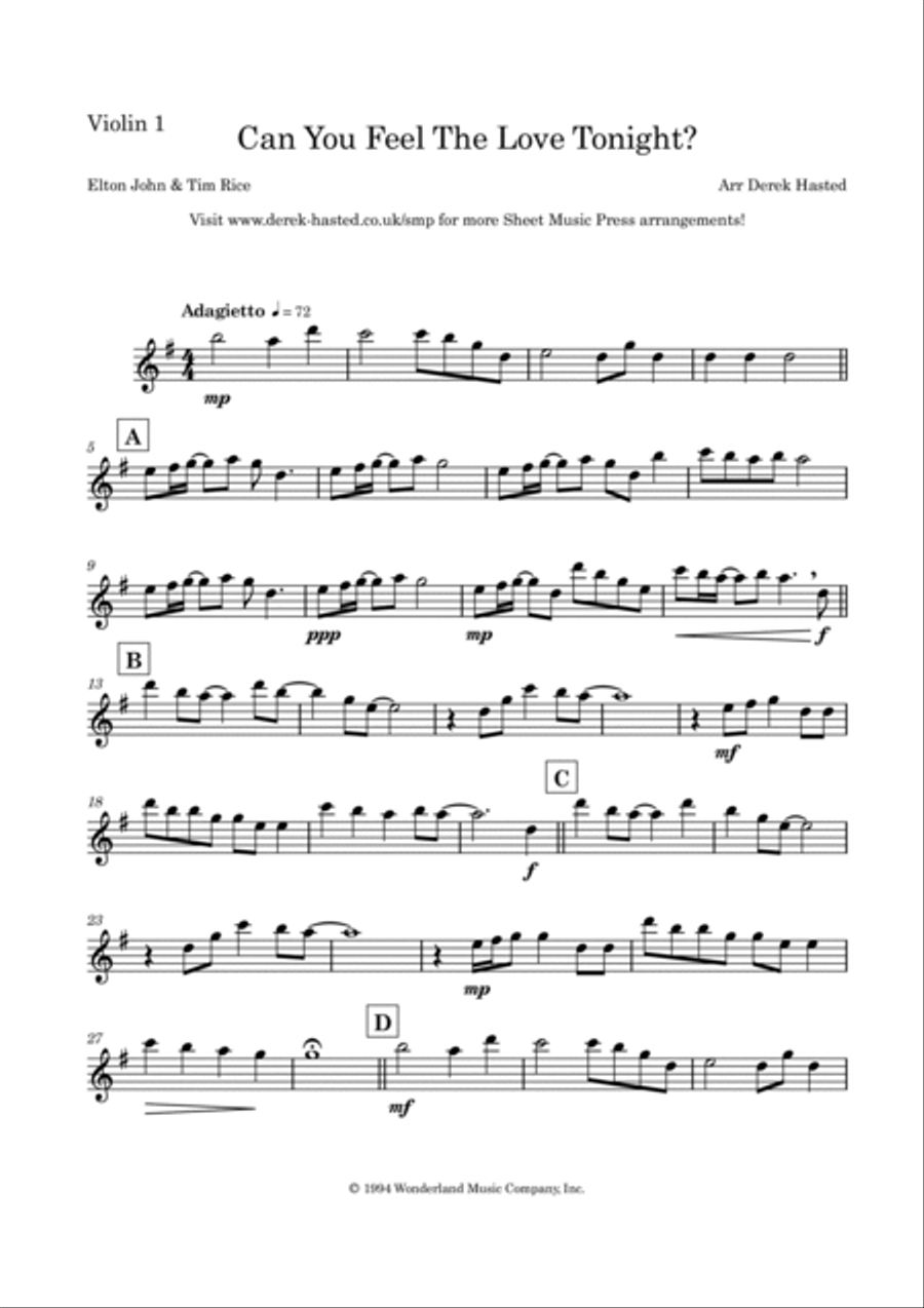 Can You Feel The Love Tonight String Quartet scores gallery preview page 4