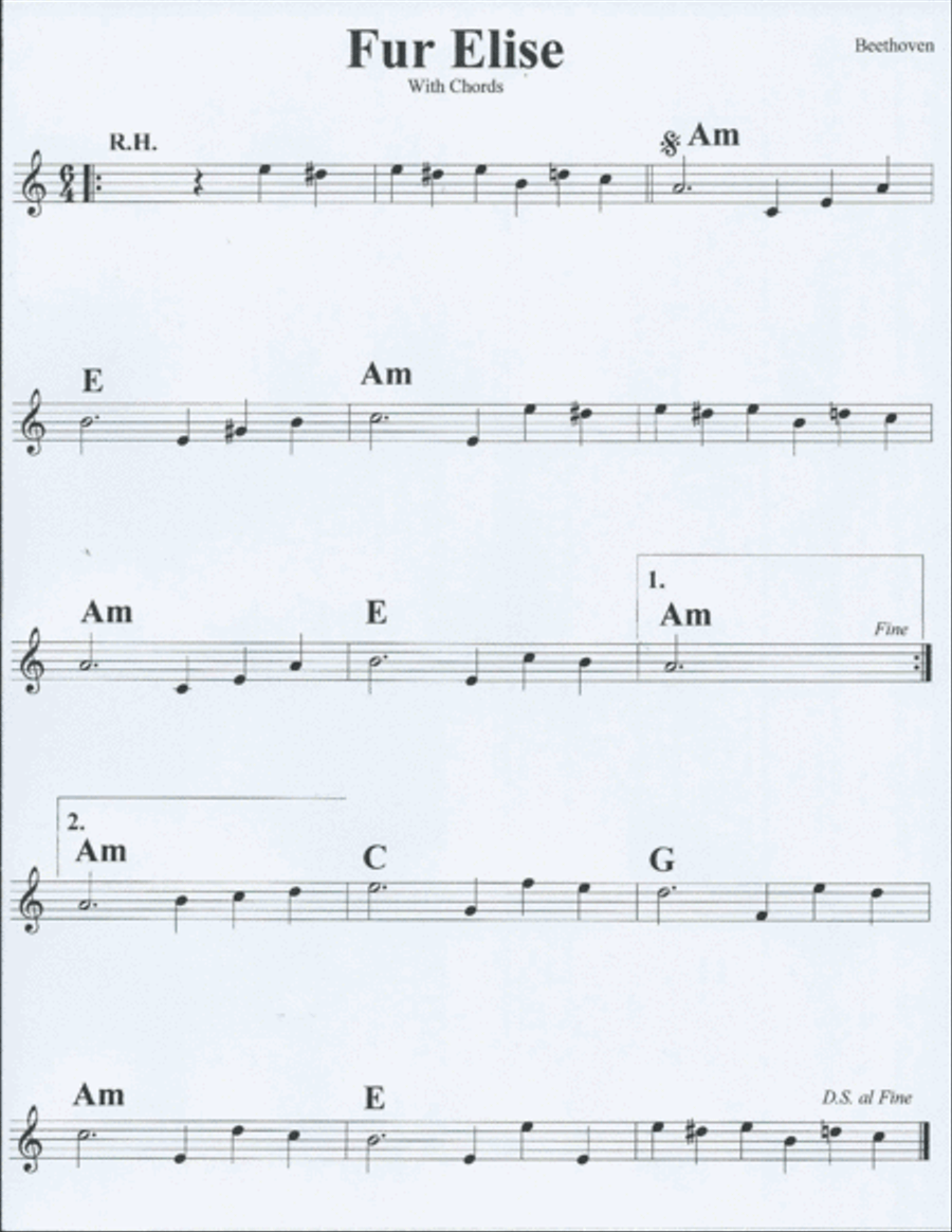 Fur Elise with chords Piano Solo scores gallery preview page 1