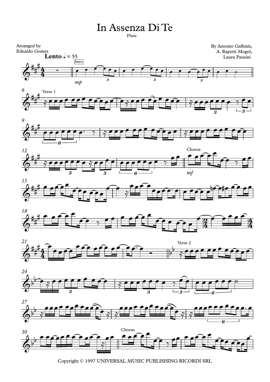 In Assenza Di Te Flute Solo scores gallery preview page 1