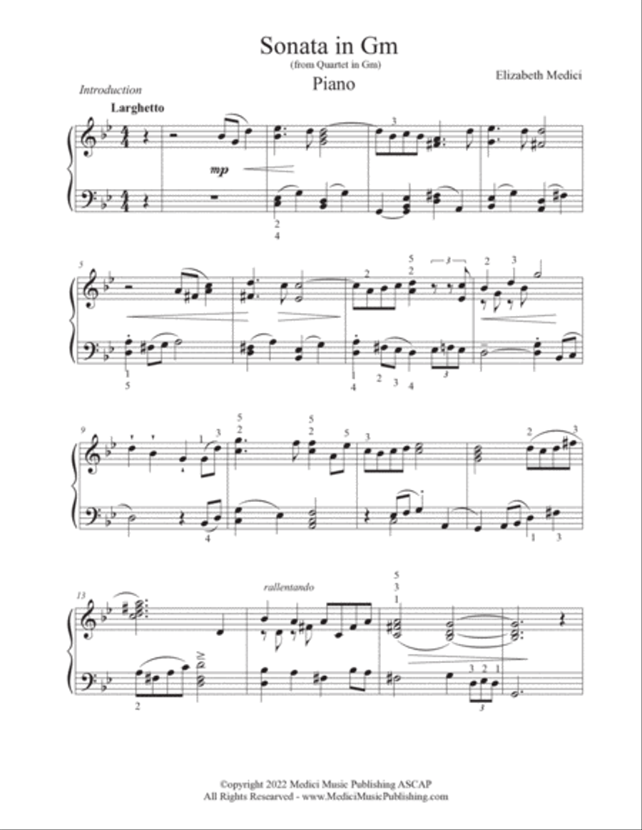 Sonata in Gm for Piano (adapted from Quartet in Gm) Piano Solo scores gallery preview page 2
