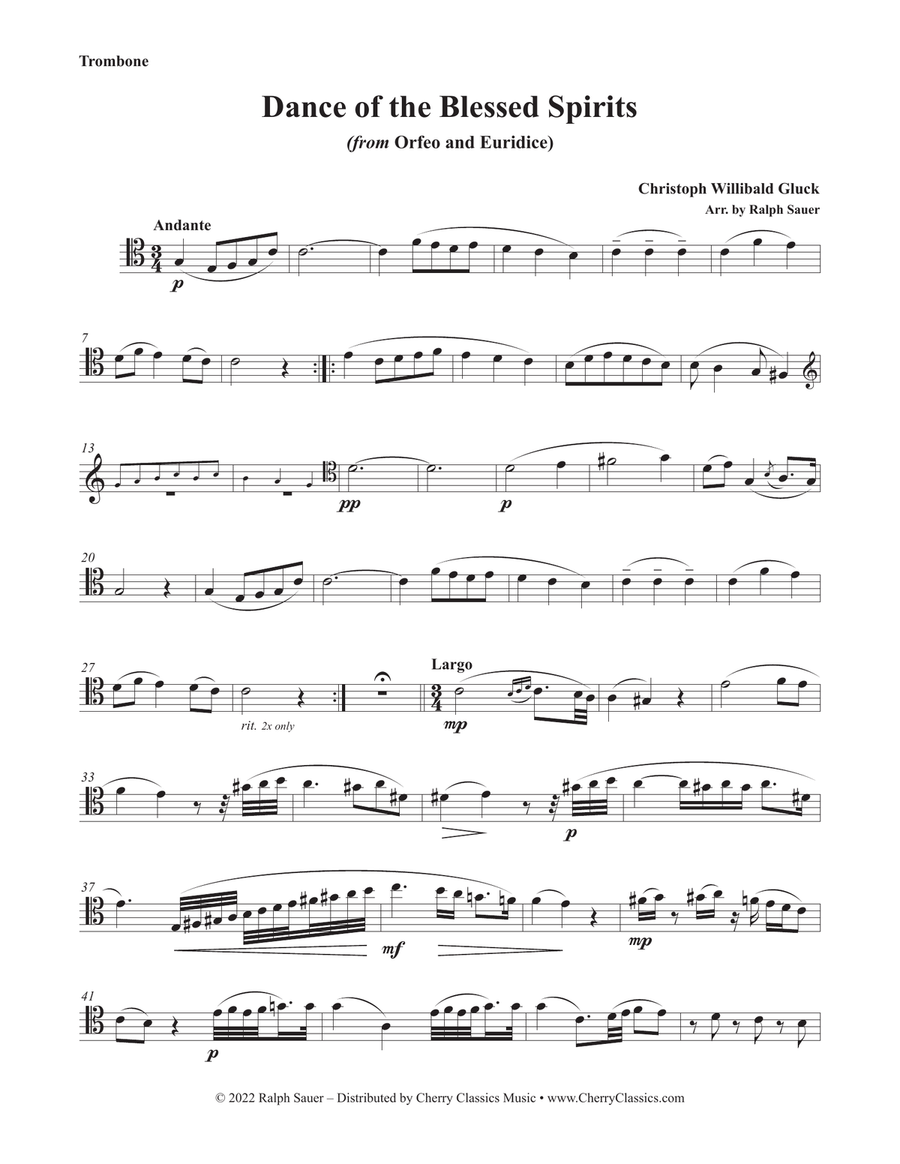 Dance of the Blessed Spirits for Trombone and Piano Piano scores gallery preview page 1