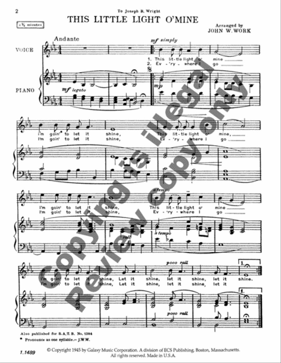 This Little Light O' Mine Medium Voice scores gallery preview page 4