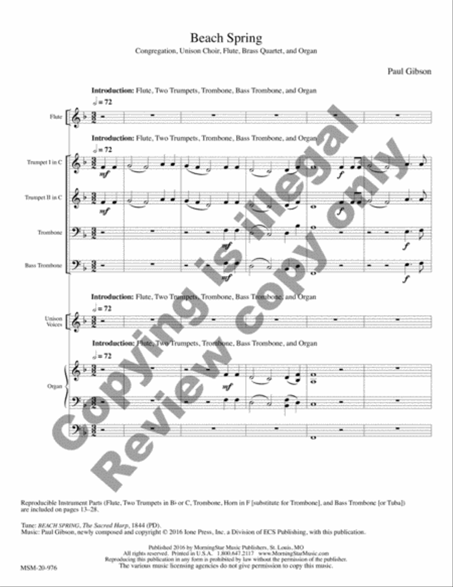 A Festive Hymn Setting on Beach Spring Unison Choir scores gallery preview page 3