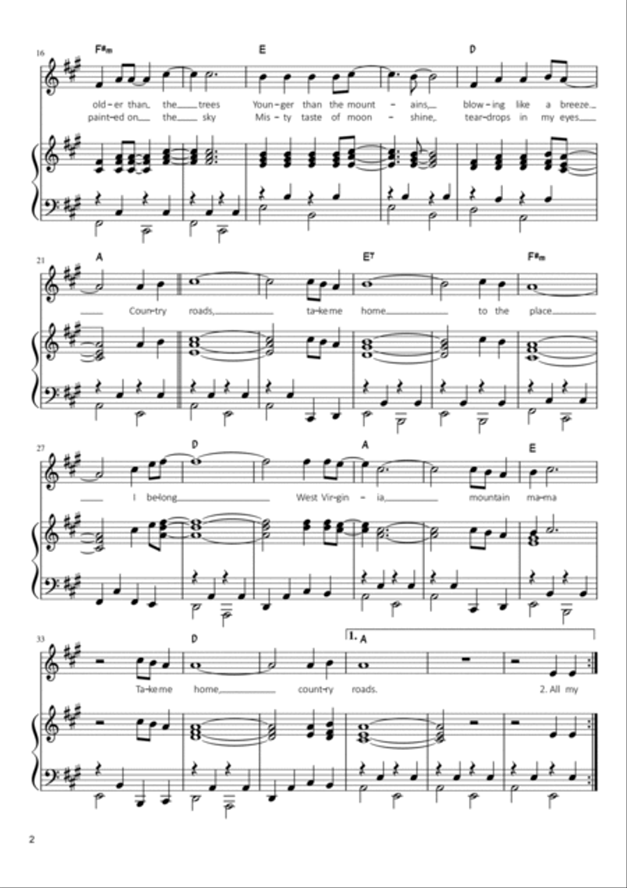 Take Me Home, Country Roads Voice scores gallery preview page 2