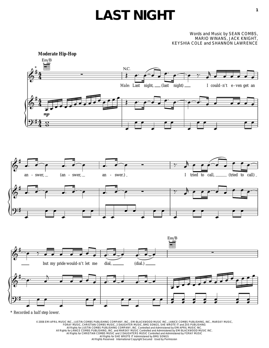 Last Night Last Night Piano, Vocal, Guitar scores gallery preview page 1