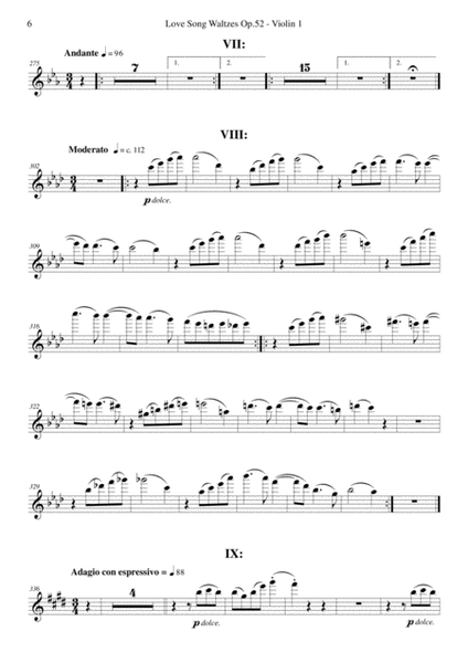 Brahms - Love Song Waltzes Op.52 - Violin 1