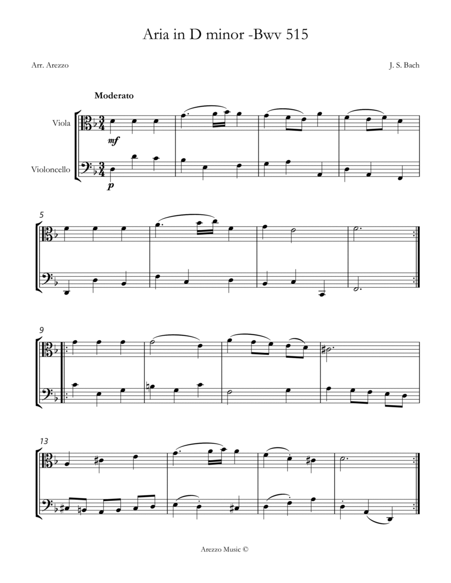 aria bwv 515 viola and cello sheet music String Duet scores gallery preview page 1