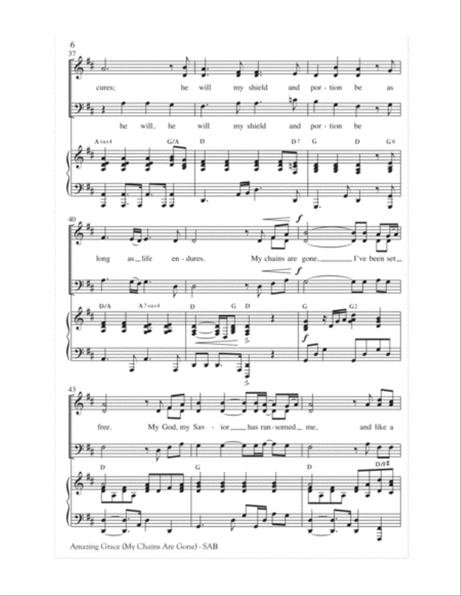 Amazing Grace (My Chains Are Gone) 3-Part scores gallery preview page 6