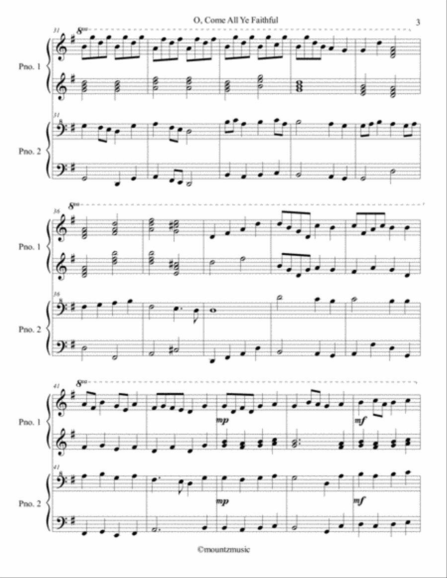 O, Come All Ye Faithful piano duet Piano Duet scores gallery preview page 3