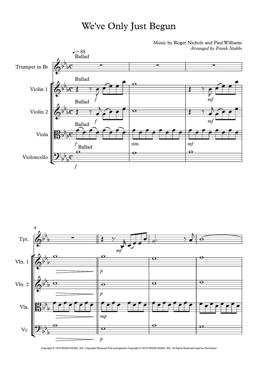 We've Only Just Begun Small Ensemble scores gallery preview page 1