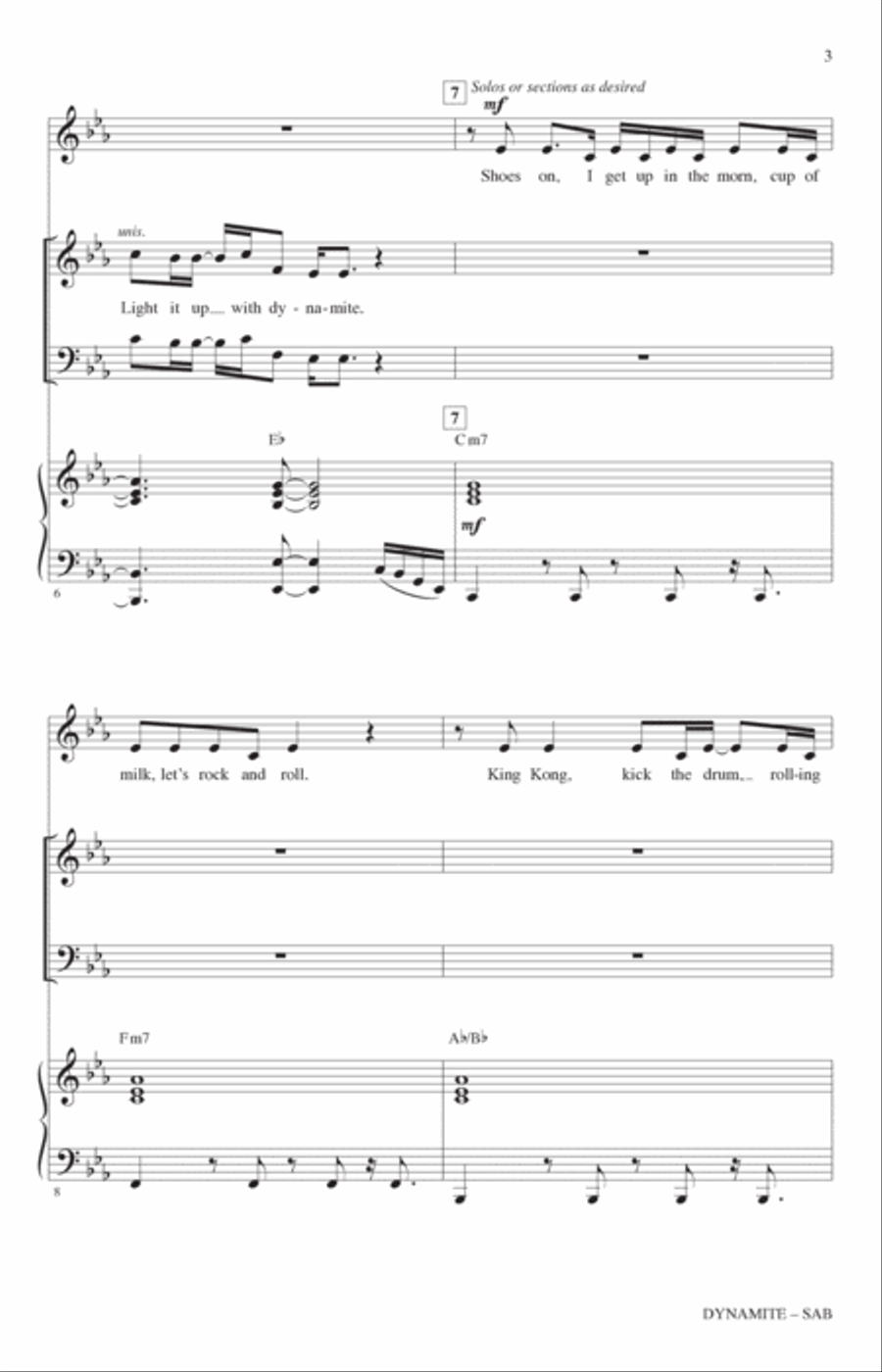 Dynamite arr. Roger Emerson by BTS 3 Part Digital Sheet