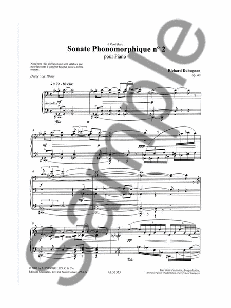 Dubugnon Richard Sonate Phonomorphique No 2 Op.40 Piano Book
