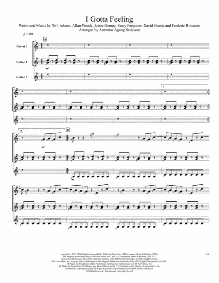 I Gotta Feeling I Gotta Feeling Guitar Solo scores gallery preview page 1