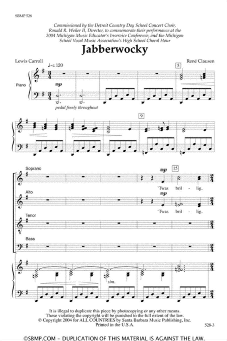 Jabberwocky - SATB Octavo 4-Part scores gallery preview page 2