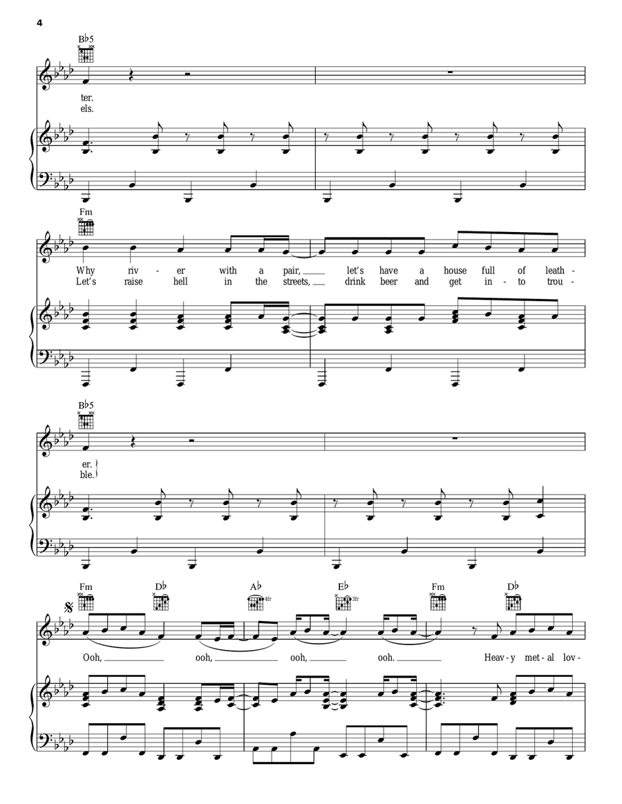 Heavy Metal Lover Piano, Vocal, Guitar scores gallery preview page 4