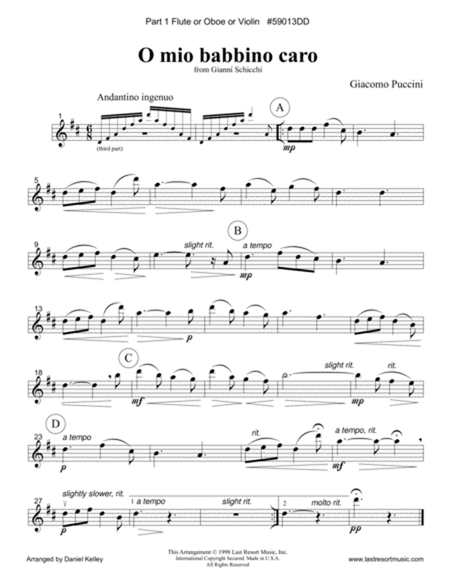 O Mio Babbino from Gianni Schicchi for String Trio (or Wind Trio) with Optional Piano