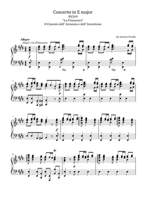 Vivaldi - Violin Concerto in E major, Op. 8, No. 1, RV.269 Spring For Solo Piano Compelet
