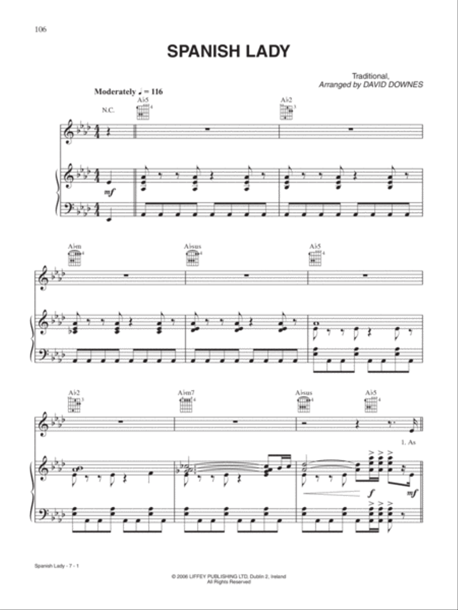 Spanish Lady Piano, Vocal, Guitar scores gallery preview page 1