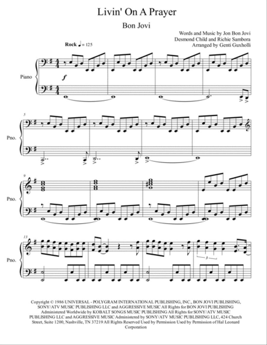 Livin' On A Prayer Piano Solo scores gallery preview page 2