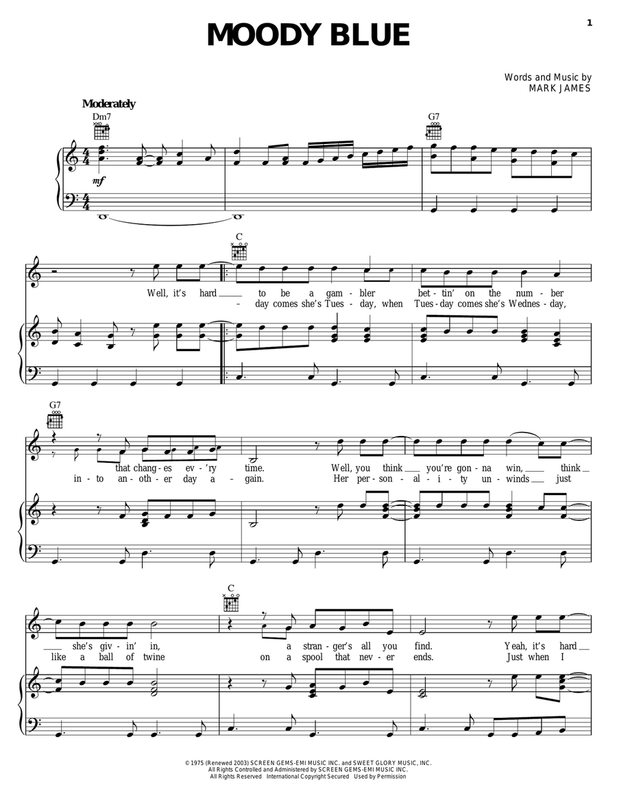 Moody Blue Moody Blue Piano, Vocal, Guitar scores gallery preview page 1