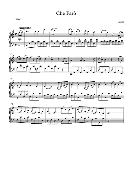 Che Farò - Gluck (Piano Solo) image number null