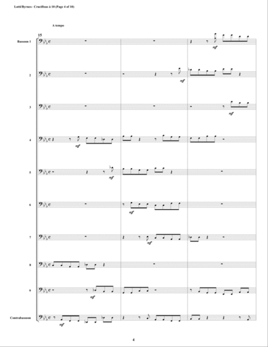 Crucifixus a 10 by Antonio Lotti (Bassoon Choir) Woodwind Ensemble scores gallery preview page 4