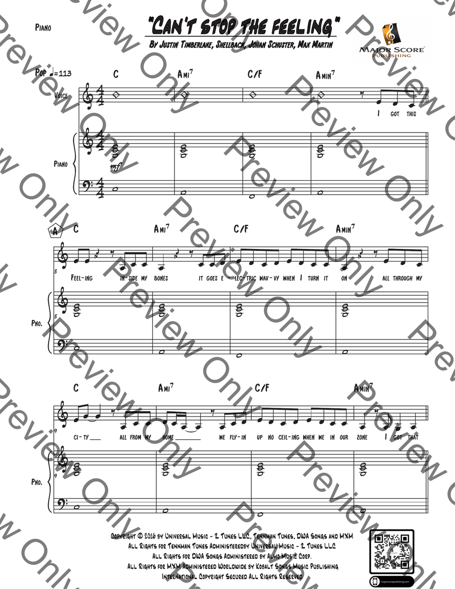 Can't Stop The Feeling! Piano, Vocal scores gallery preview page 4