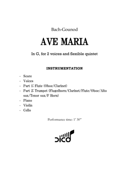 Ave Maria (Gounod) in G Major for 2 voices & quintet image number null