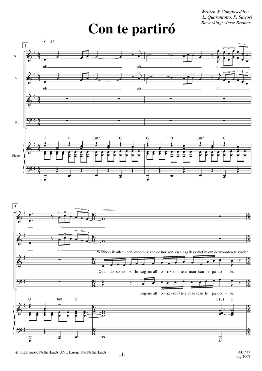 Con Te Partiro (Time To Say Goodbye) 4-Part scores gallery preview page 1
