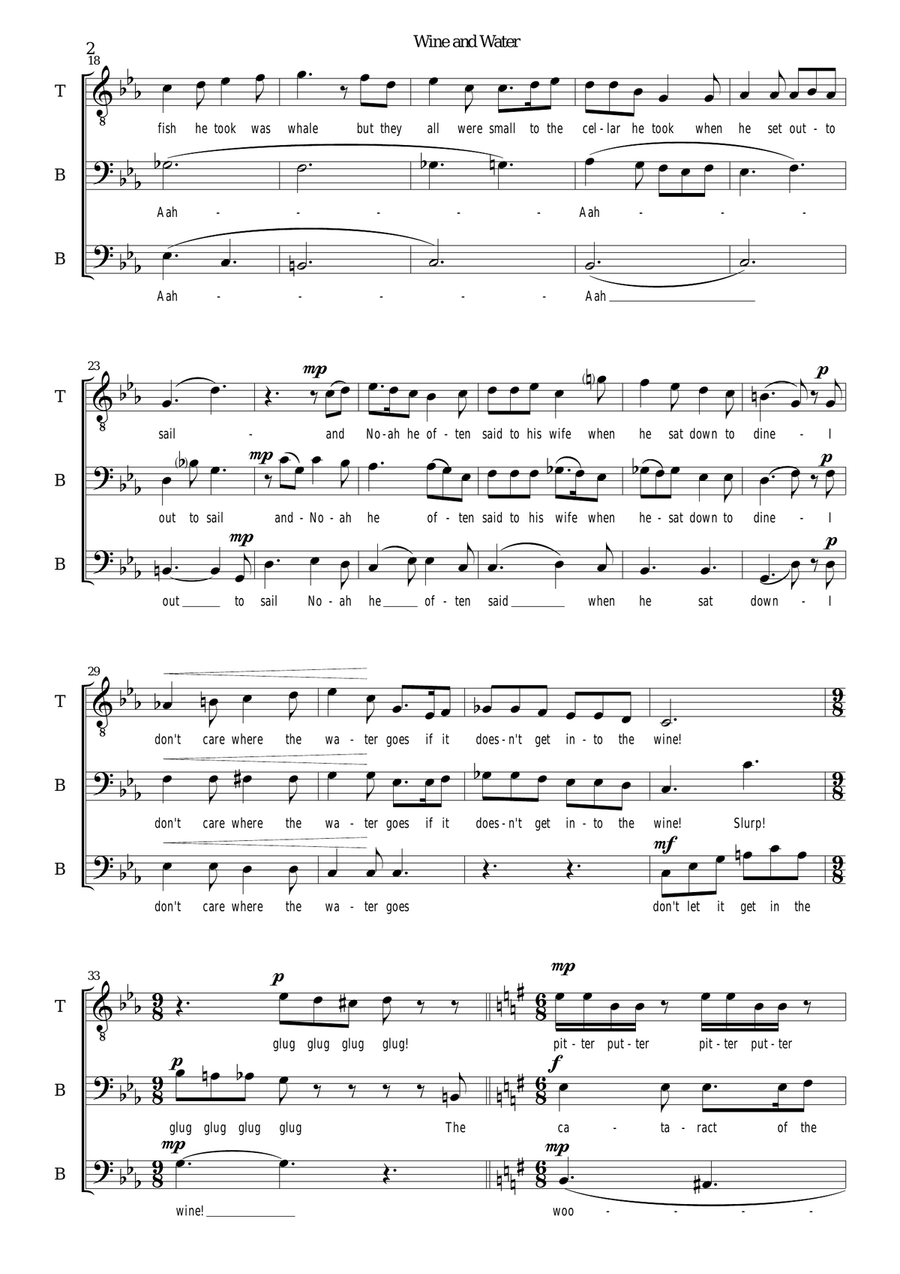 Wine and Water for three male voices or male choir (TBarB) 3-Part scores gallery preview page 2