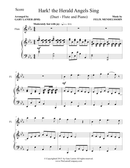 HARK! THE HERALD ANGELS SING (Duet – Flute and Piano/Score and Parts) image number null