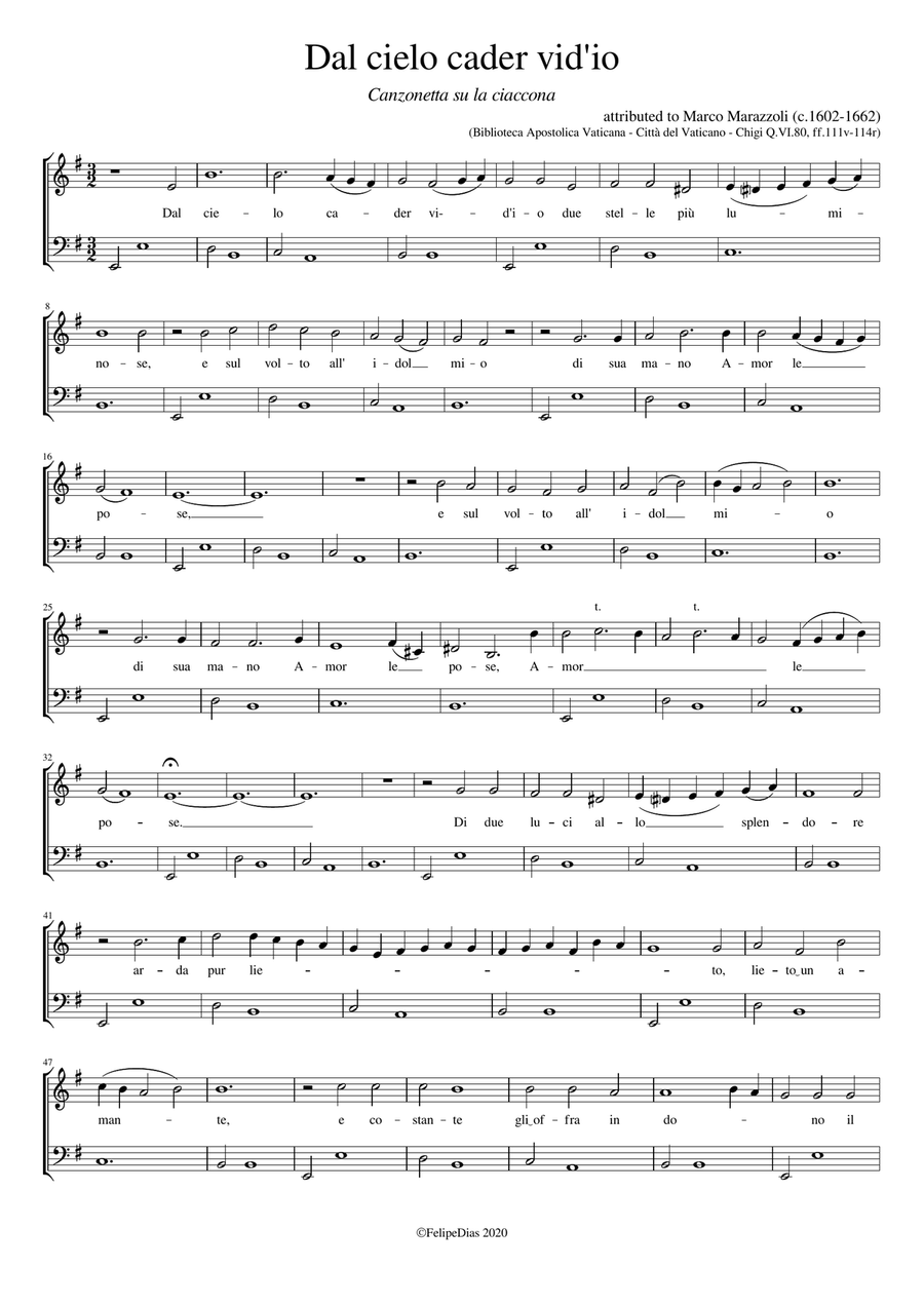 Dal cielo cader vid'io due stelle (E minor) Voice Solo scores gallery preview page 1