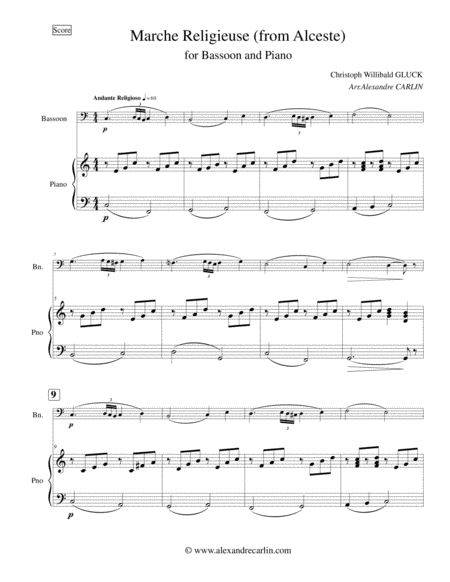 Marche Religieuse (from Alceste) by Gluck - Arranged for Bassoon and Piano image number null