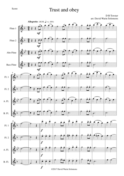 Trust and Obey for Flute quartet (2 C flutes, alto flute, bass flute) image number null