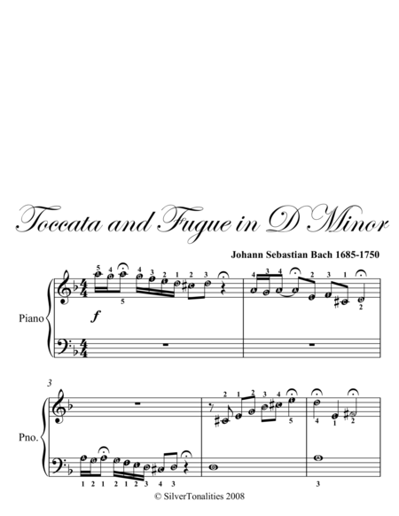 Toccata and Fugue in D Minor Easy Piano Sheet Music