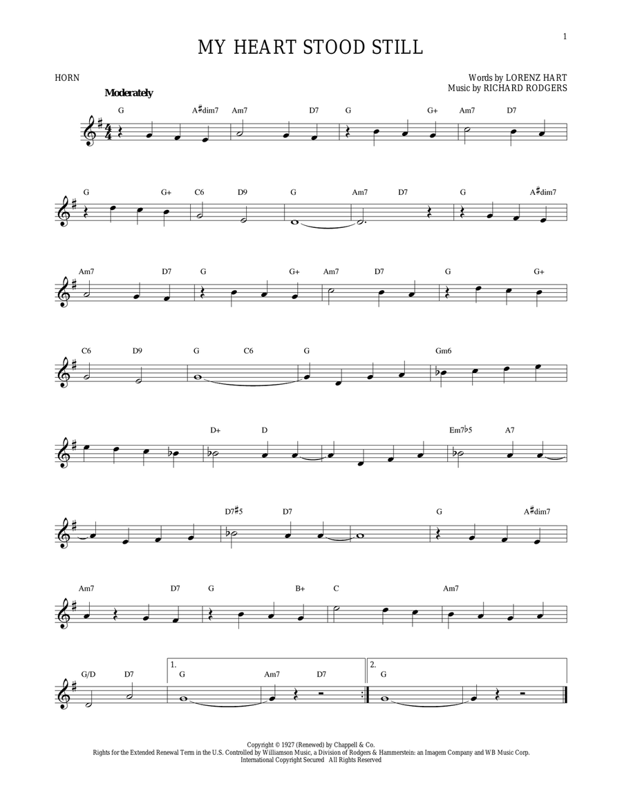 My Heart Stood Still Horn Solo scores gallery preview page 1