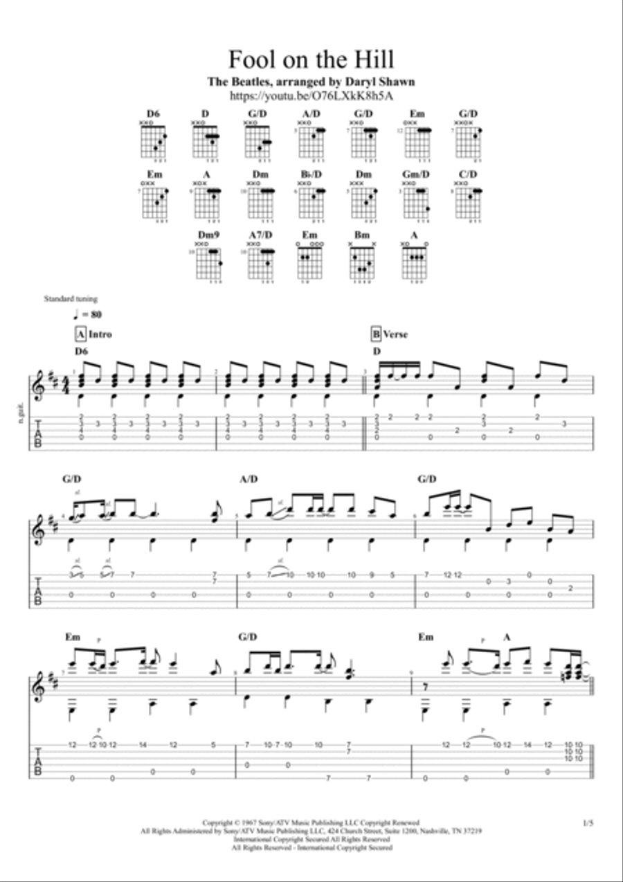 The Fool On The Hill Guitar Tablature scores gallery preview page 2