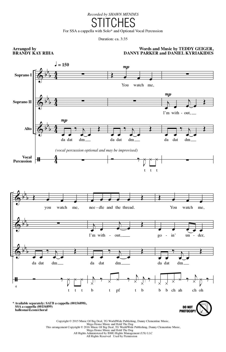 Stitches (arr. Brandy Kay Riha) SSA scores gallery preview page 1