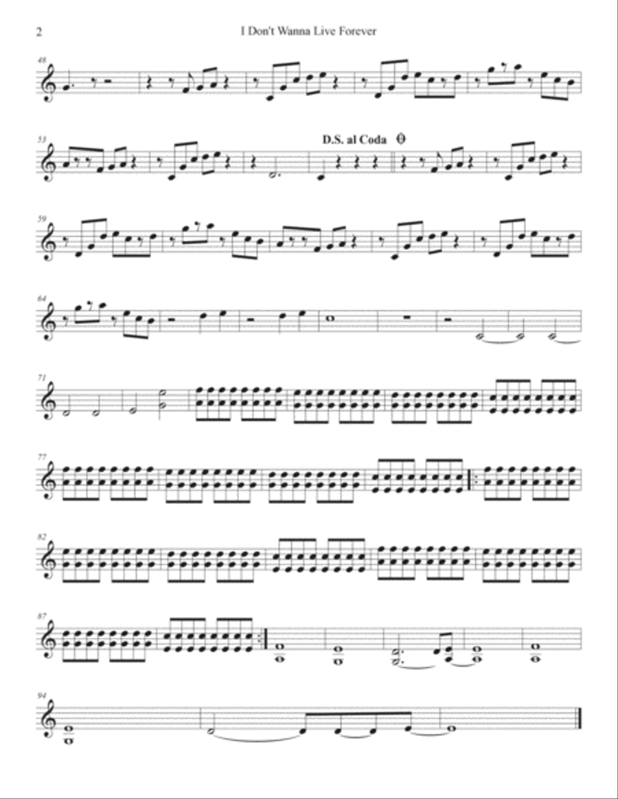 I Don't Wanna Live Forever (fifty Shades Darker) String Quartet scores gallery preview page 4
