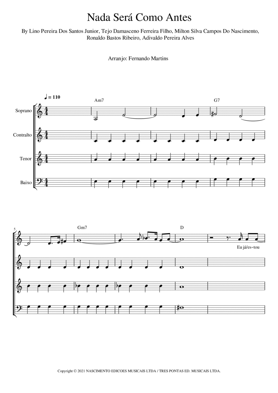 Nada Sera Como Antes (nada Sera Como Antes) 4-Part scores gallery preview page 1