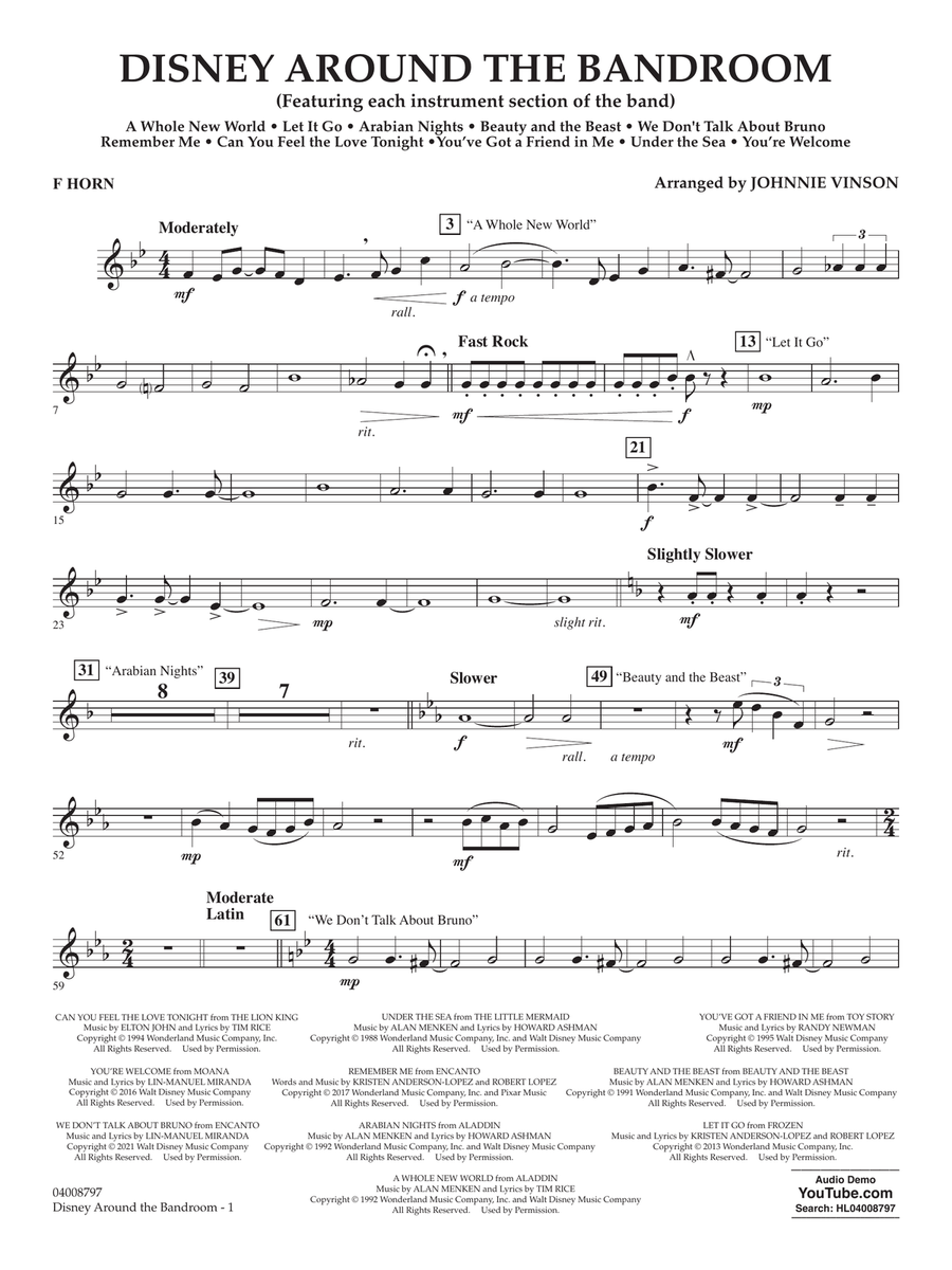 Disney Around the Bandroom - F Horn Concert Band scores gallery preview page 1