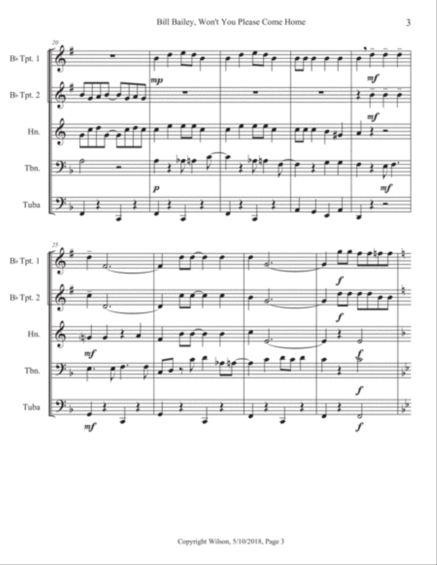 Bill Bailey, Won't You Please Come Home Brass Quintet scores gallery preview page 4