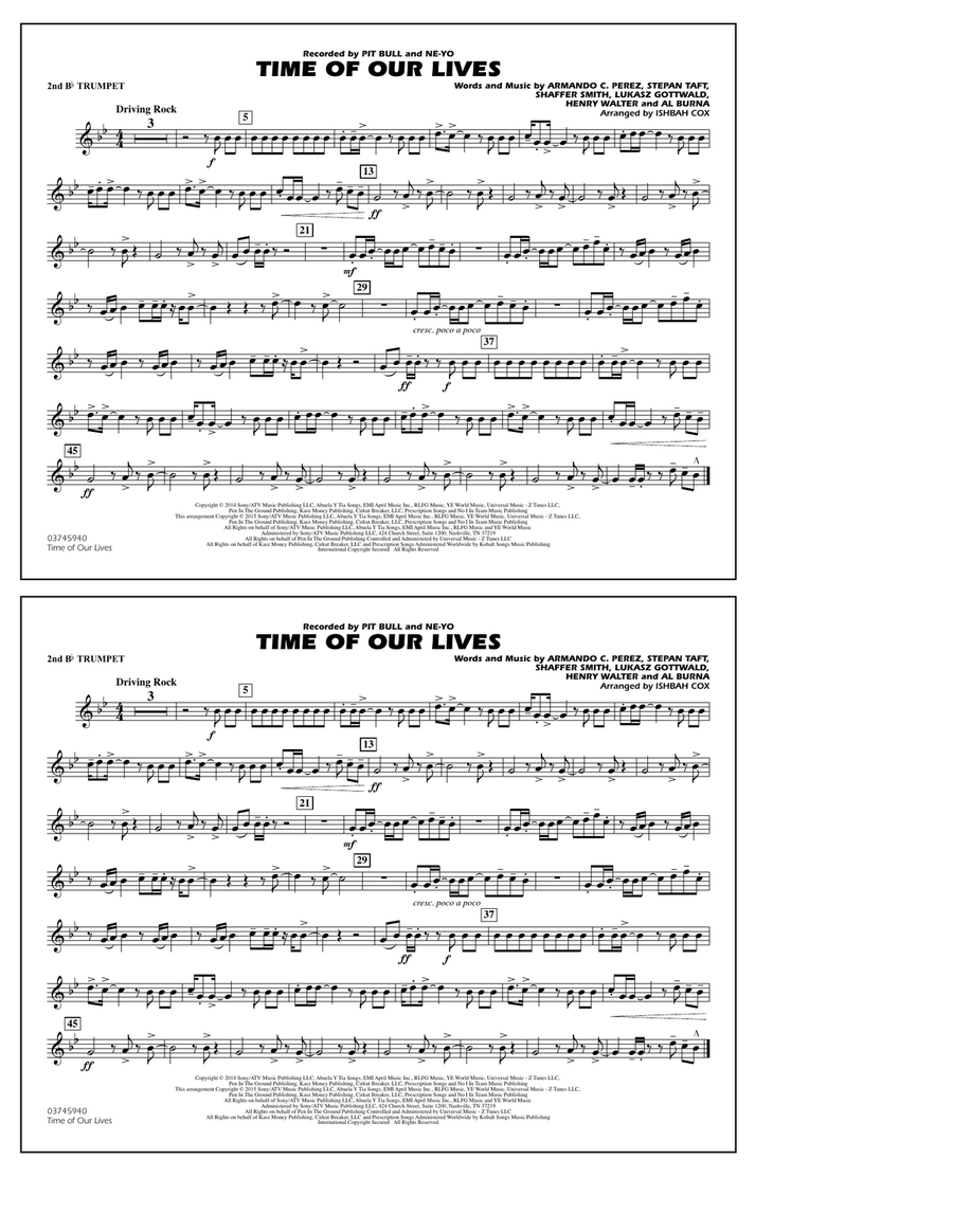Time of Our Lives - 2nd Bb Trumpet Marching Band scores gallery preview page 1